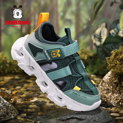 BOBDOG (BOBDOG) BOBDOG girls' sports sandals, children's hollow toe toe river shoes, new non-slip lightweight boys' beach shoes TBD199 pine green 28 shoe inner length 17.8cm