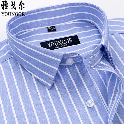 CEO雅戈尔棉男士短袖衬衫2025夏季新款商务休闲格子条纹衬衣 DX6623 M 39码/身高约170C 建议120-130