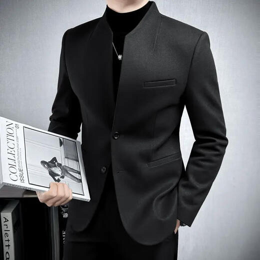 Playboy (PLAYBOY) improved Chinese tunic suit for men, autumn and winter new casual woolen stand collar Chinese casual suit for men, dark gray (suit + pants) 3XL