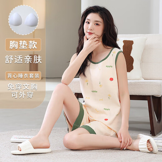 睡衣女夏季无袖吊带背心可外穿短裤可爱卡通加大码家居服两件套 9853背心短裤带胸垫 3XL 160-180/斤