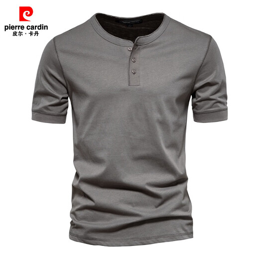 Pierre Cardin round neck t-shirt men's henley shirt short-sleeved army green pure cotton heavyweight American slim retro bottoming small white t half-sleeved long-sleeved black L (weight recommendation 145-160Jin Jin equals 0.5 kg)