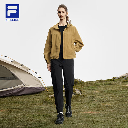 Fila Offizielle Frauenwebende Jacke für Frauen 2025 Herbst Neue Outdoor-Sportarten Einfacher loser Kapuze-Top Urdu Khaki-DK M 165/84a/m
