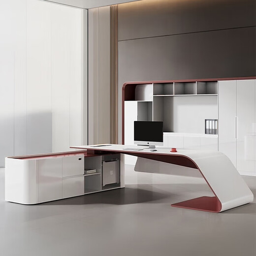 Painted boss desk, fashionable CEO desk, simple, modern and elegant executive desk, L-shaped corner light luxury desk, upgraded wireless charging box, 1.6m boss desk