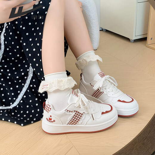 Chaussures féminines Huili Chaussures blanches mignonnes mignonnes Sweet épaisses pour femmes en automne et hiver polyvalent chaussures décontractées pour les étudiants chaussures de sport vin blanc rouge 36