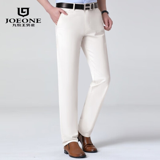 
Jiumuwang flagship men's casual pants spring and summer thin middle-aged men's fashionable and versatile mid-waist straight slim casual pants 692 white 38