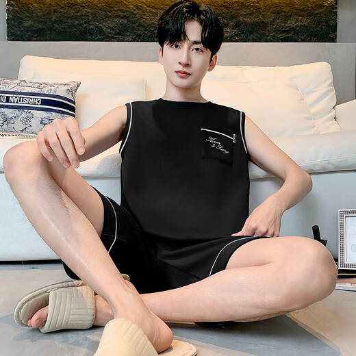 Herren-Pyjama-Pullover-Weste Fünf-Punkte-Hosen sind komfortabel und hautfreundlich. Sie können Hauskleidung für den täglichen Gebrauch OMM-13060 OMM-13062 2xl (180) tragen [vorgeschlagen 140-160jin [Jin entspricht 0,5 kg]]