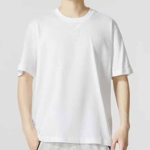 Adidas white short-sleeved men's T-shirt for spring new heavy breathable sportswear basketball men's pure cotton top IC9788/cotton/one fake one compensation S Recommended 120-135Jin [Jin equals 0.5 kg]