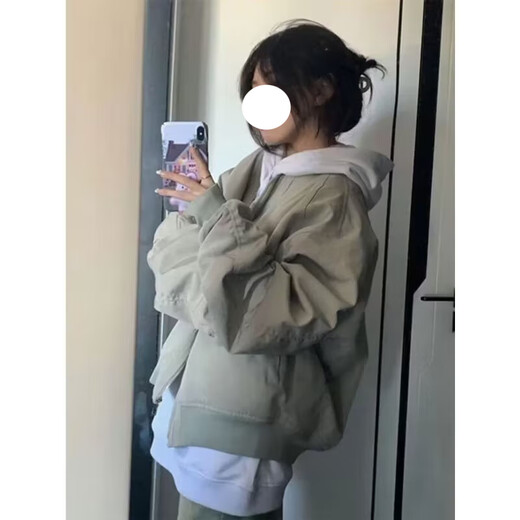 POUM Veste de style rétro américain de Hong Kong pour hommes, marque tendance, surdimensionnée, veste de pilote d'automne et d'hiver, hauts de couple, uniforme de baseball LTT-7374 Gris M