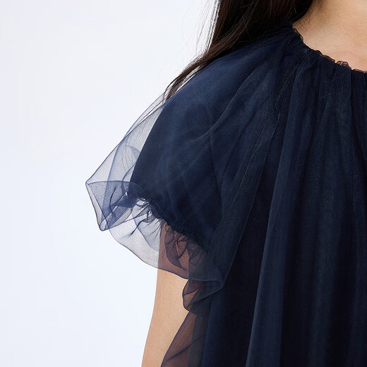 Jnby by JNBY New Jiangnan Buyi children's short-sleeved shirt A-type raglan sleeves round neck loose 25 autumn girls 1P7213050 413/grey navy 140 cm