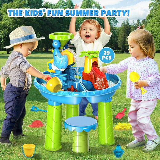 OTHER/Other children's water curtain waterfall play table play pool sand table indoor and outdoor multi-function beach toy trolley dump truck color box [number] blue water play beach game wall-9905