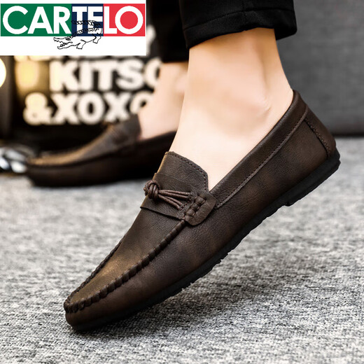 Cartelo Summer Men's Chaussures Mandis 2025 Chaussures en cuir décontractées pour hommes de style coréen Soft Softweight Social Young's Youth Shoes D826 Boutique Black Prix spécial 39 bon marché et bon à porter