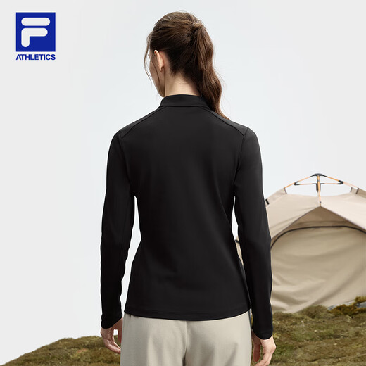 FILA official women's knitted long-sleeved top 2025 autumn fitness sports half-zip simple long T