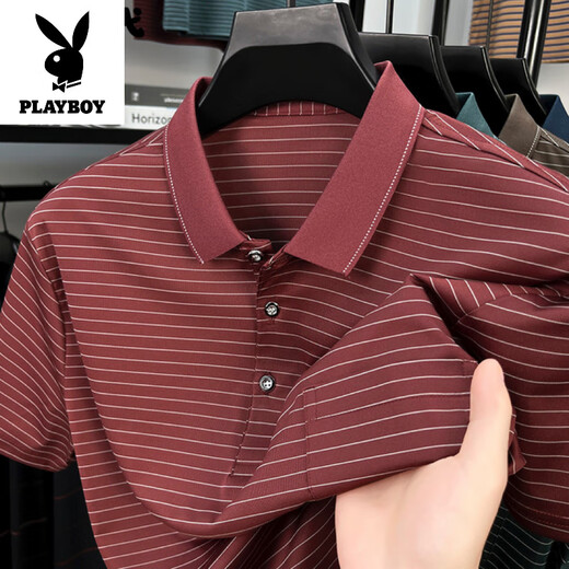 Playboy (Playboy) Luxury Luxury Summer NOUVEAU T-shirt en coton pur à manches courtes et décontracté Polo Polo d'âge moyen à rayures et décontractés 9757 Green L 175/52 Recommandé 130-150jin [Jin est égal à 0,5 kg]