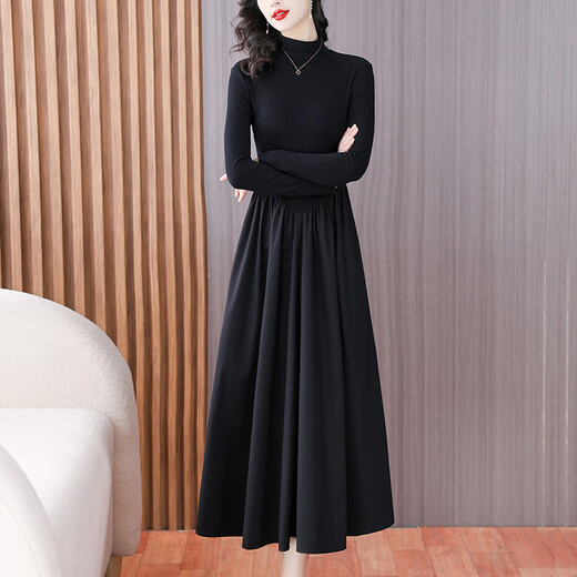 LISM [mismo estilo en el centro comercial] Vestido de alta gama 2025 NUEVO TEMPERAMENTO NEGRO NEGRO HIGH NECH SLIM FIT SLIM SLIM MANEGAS largas M [90-100Jin [Jin iguala 0.5 kg]]