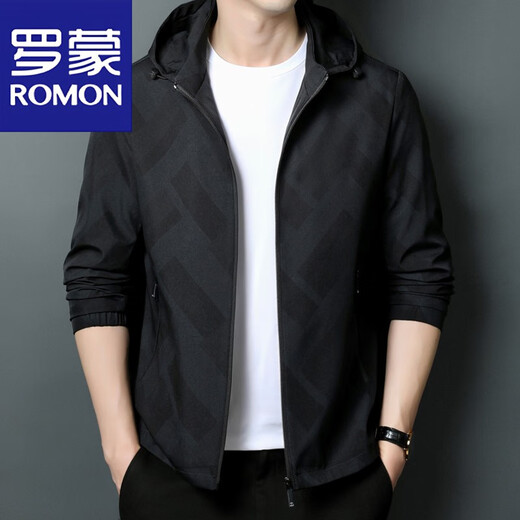罗蒙（ROMON）冲锋衣外套男士潮流可拆卸帽上衣春秋季新款运动商务休闲夹克男装 K12127浅灰 XL 推荐【126-140斤】