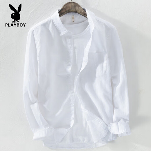 Playboy (Playboy) Camisa de lino de alta gama y camisa de lino de verano Chaqueta de manga larga de manga larga Camisa de lino de algodón de algodón de manga largo