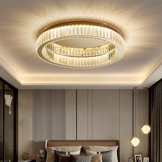
He Jiangong bedroom lamp living room ceiling lamp crystal light luxury simple modern led Nordic internet celebrity creative restaurant room lamp 1W 6622 stainless steel crystal 40CM unlimited dimming