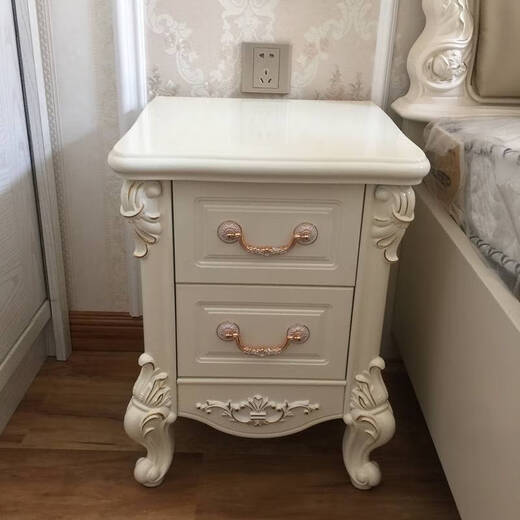 
European-style mini bedside table simple narrow storage cabinet small bedside cabinet storage cabinet two-pull small cabinet pastoral telephone table 9866 ivory white gold scribbling whole installation