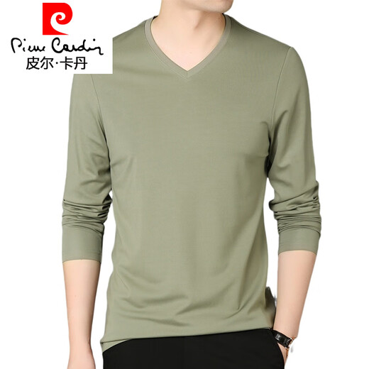 Pierre Cardin 2025 Spring and Automn Menk à col de mûrier en V Moupberge. T-shirt à manches longues en soie Spring Couleur continue Modale Top Base Top 1506 Couleur continue en V V T-shirt à manches longues Blelliage blanc 2xl 185 / 100a