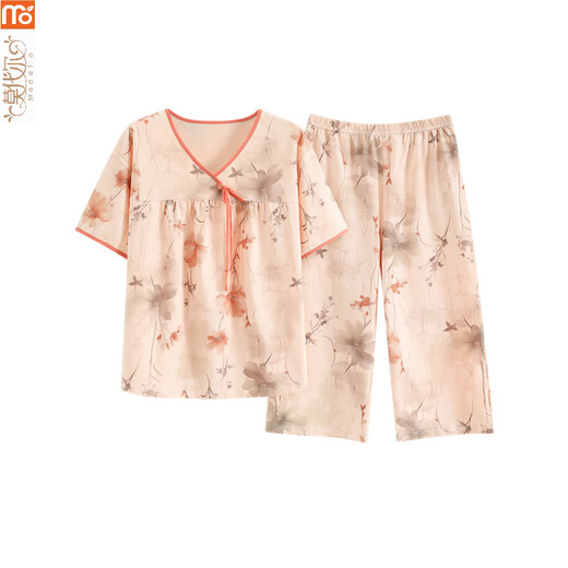 Pyjamas modal pour les femmes en été 2025 Nouveau costume de style chinois à manches courtes Nouveau pantalon cuit chinois style mince pour l'usure décontractée y9902 m (recommandée 75-95jin [Jin est égal à 0,5 kg]))