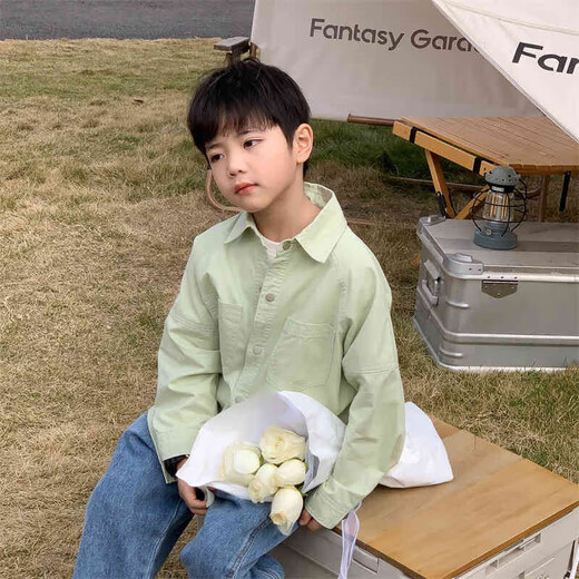 Children's clothing boys' contrasting line shirts 2025 new children's shirts spring and autumn styles for medium and large children long-sleeved trendy autumn tops white 160