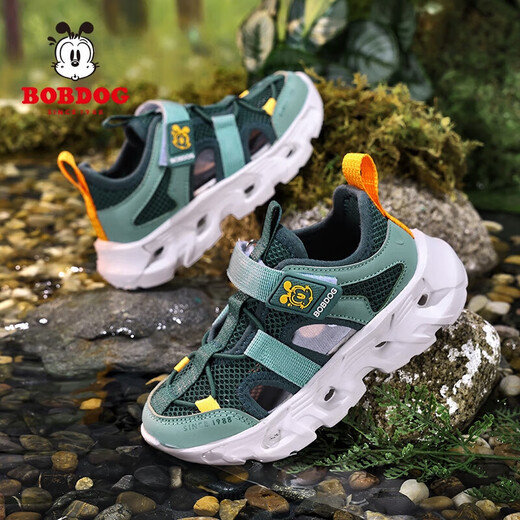 BOBDOG (BOBDOG) BOBDOG girls' sports sandals, children's hollow toe toe river shoes, new non-slip lightweight boys' beach shoes TBD199 pine green 28 shoe inner length 17.8cm