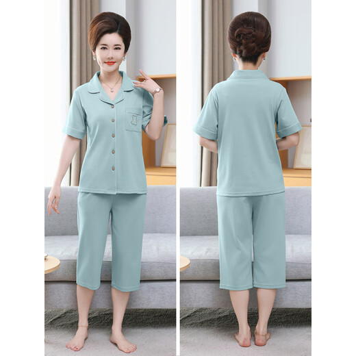 Langsha (langsha) mother cardigan pajamas for women in summer pure cotton short-sleeved cropped pants large size thin style middle-aged and elderly mothers home clothing set 9898# 4XL [Suggested 180-200Jin [Jin equals 0.5 kg]]