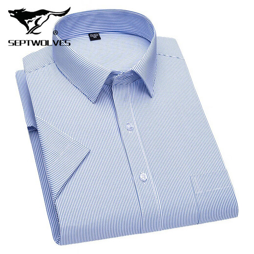 Siete Wolfs 2025 Camisa de manga corta para hombres de mediana edad de verano para ropa profesional de negocios sin planchar camisa de alta gama de hombres de algodón DX6623 38