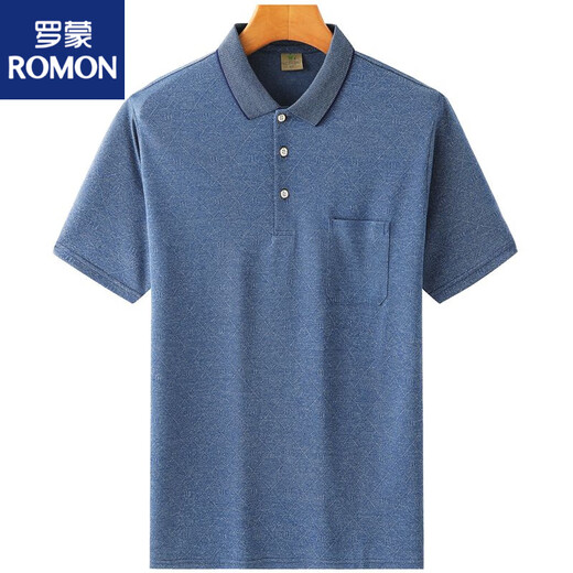 Romon Dad Kurzärmel T-Shirt Herrenstil Loses loser Middle-Alter-Männer-Seiden-Sommer-Opa Marine Blue 9901 [Real Pocket] M 48-165-