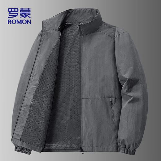 Lomon Jacket Men's Autumn Business Casual Versatile Stand Collar Executive Baseball Top Jacket Men's LH03 Dark Gray XL