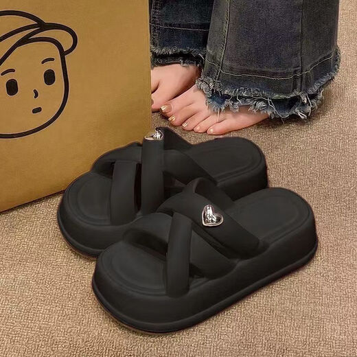 Xier sandals for women's indoor bathroom slippers 2025 new fashionable and versatile women's one-slip flops for bathroom bathing sandals Black love 38-39