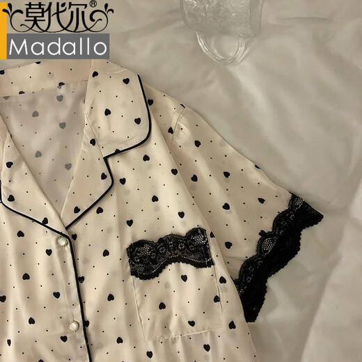 莫代尔睡衣女韩系轻奢感冰丝春夏季薄款爱心开衫可外穿家居服女套装 LW-9214# M 【建议80-100斤】