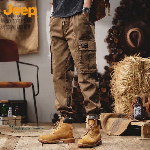 JEEP overalls men's casual pants cotton autumn and winter trendy leggings long pants men's Khaki XL