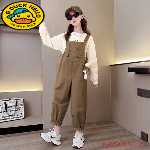 G.DuckKids Girls 'Suit Automn Suit 2025 Nouveaux salopets pour enfants Sautpousse à la mode Saison de deux pièces décontractée Ensemble de vêtements pour enfants et de grands vêtements pour enfants Couleur 160 cm