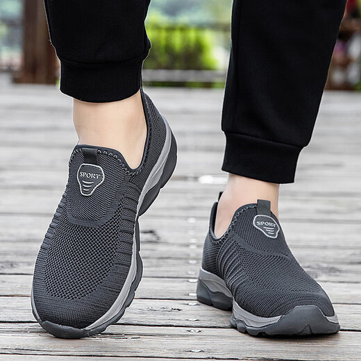 Middle-aged and elderly people's walking shoes for women breathable and comfortable non-slip elderly shoes soft and skin-friendly flying mesh travel hiking shoes XE-9928 light gray 36