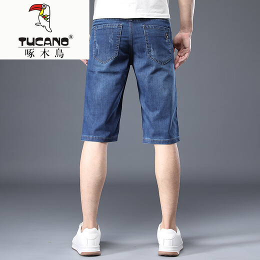 Woodpecker (TUCANO) denim shorts men's summer thin slim straight stretch stretch mid-length pants 2025 new summer casual three-quarter pants 679 blue 28