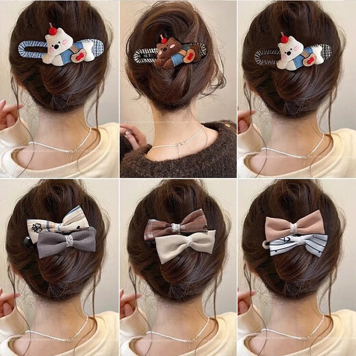 Light luxury bow duckbill hairpin for women 2025 new high-end one-word clip on the back of the head, grabber hairpin gift 1# Cherry White Puppy Duck Clip