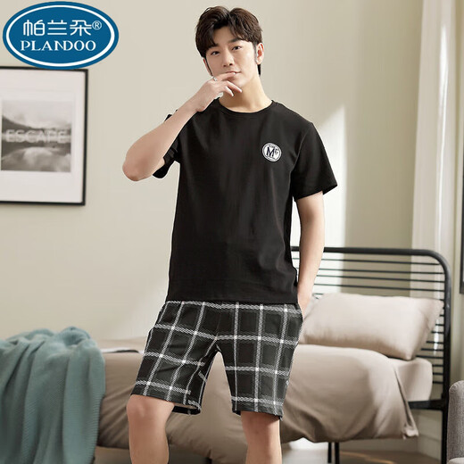 Palando Herren-Pyjamas Sommer-Baumwoll-Shorts-Shorts Jugend und Freizeit im mittleren Alter Plus-Size-Sommer-Home-Anzug 9928 [H-Serie Herren Short Sleeve Shorts Set] l [vorgeschlagen 100-130jin [Jin gleich 0,5 kg]]