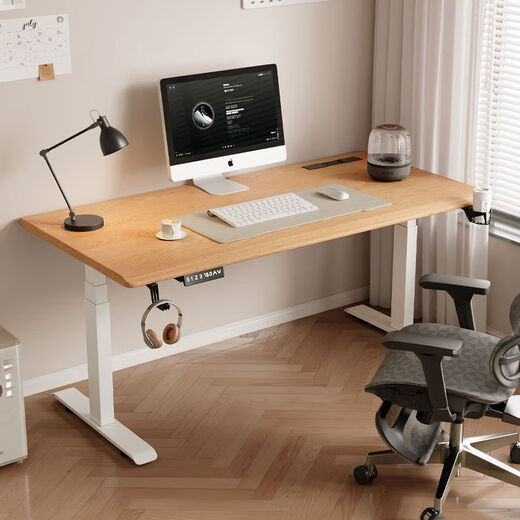 Electric lifting desk computer desk desktop home office desk home small desk study desk writing desk workbench 14070 hidden insertion row single motor inverter two-section red oak white shelf magic storage cable slot