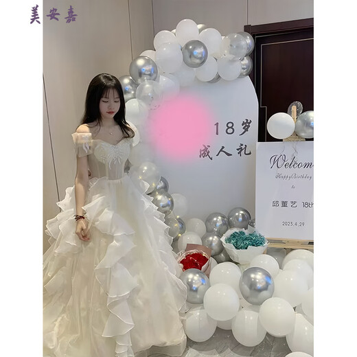 Meianjia high-end evening dress for women 2025 new coming-of-age ceremony 18-year-old banquet temperament student art exam performance host champagne color 2XL