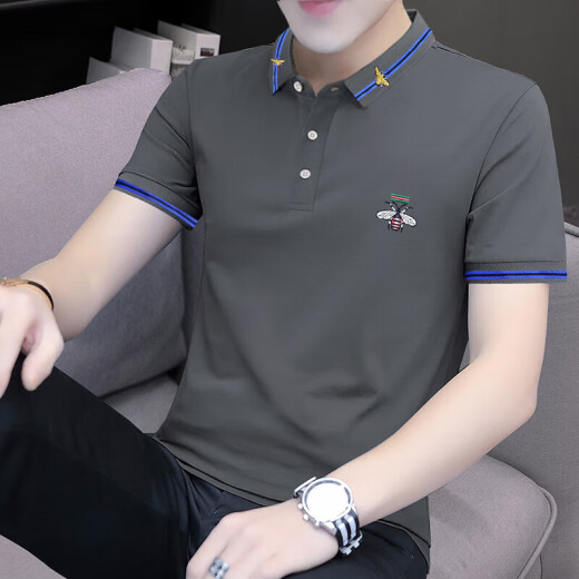 Hailan Precio Especial Bead Floor Polo bordado Polo para la delgada camiseta de manga corta de los hombres Top de la solapa de verano Breatable S5012 Azul XL adecuado para 130-145 Jin [Jin iguala 0.5 kg]