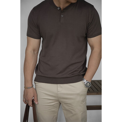 Blankproject international light luxury workwear American retro long-staple cotton Henry collar sweater short-sleeved pure cotton breathable top for men wild green M