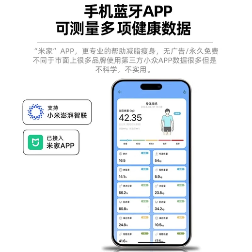 体重秤体脂秤电子秤 米家APP家用精准减肥专用体重秤体脂秤电子秤体重秤体脂秤电子秤人体秤体脂秤 智能体脂秤-白色 电池款【米家APP】