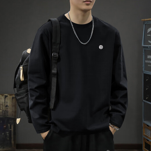 
Ziweiqi round neck loose heavy shirt spring and autumn long-sleeved cotton Hong Kong style pullover base shirt new men's white cotton long-sleeved-1365 S [recommended 90-115Jin [Jin equals 0.5 kg]]