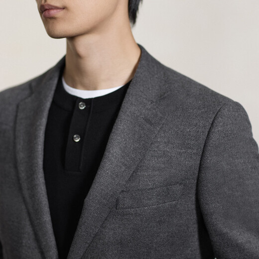 浪登男士商务单西服春秋季时尚羊毛莫代尔混纺休闲西装外套男 深灰色 46 A