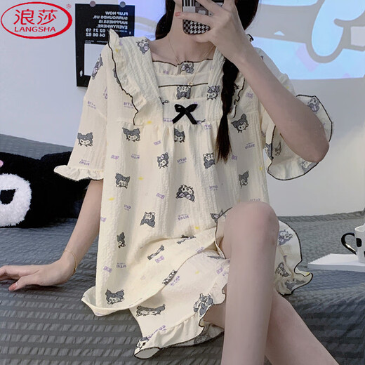 Langsha Japanischer Pyjama für Frauen im Sommer kurzärmeligte Baumwoll Gaze Zwei-teilige Ins-Prinzessin-Stil süße frische lässige Home-Kleidung XB_844# Pink Love XL [115-130jin [Jin gleich 0,5 kg]]