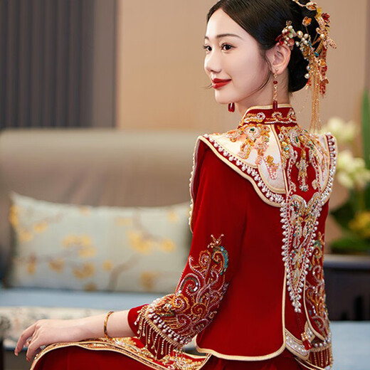 XIUHE Shijia Flaghship oficial Xiuhe ropa de boda Ropa de boda Bride 2025 NUEVA Ropa de tostada Vestido de boda Wedding Wedding Wedding Vestido chino Dragón N-323 Industria pesada Estilo de terciopelo Spot 2xl
