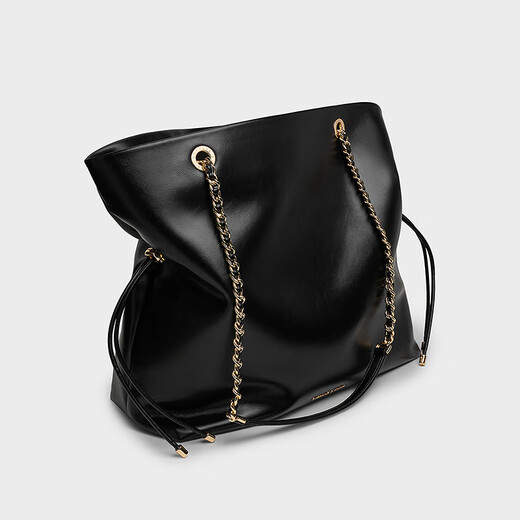CHARLES&KEITH25秋季新品大容量柔软抽绳链条福袋包托特包包女包CK2-20782654 Black黑色 L