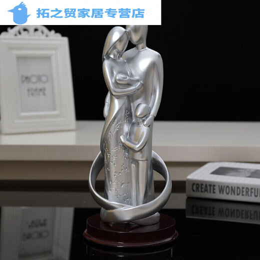 无品牌结婚十周年纪念日礼物送老婆一家四口摆件结婚十周年纪念日 15935银色+提供刻字+男孩 一家三口