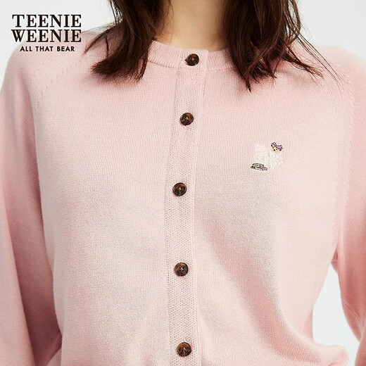 Teenie Weenie小熊女装毛衣2025秋季新款简约时尚轻薄圆领针织开衫 粉色 S